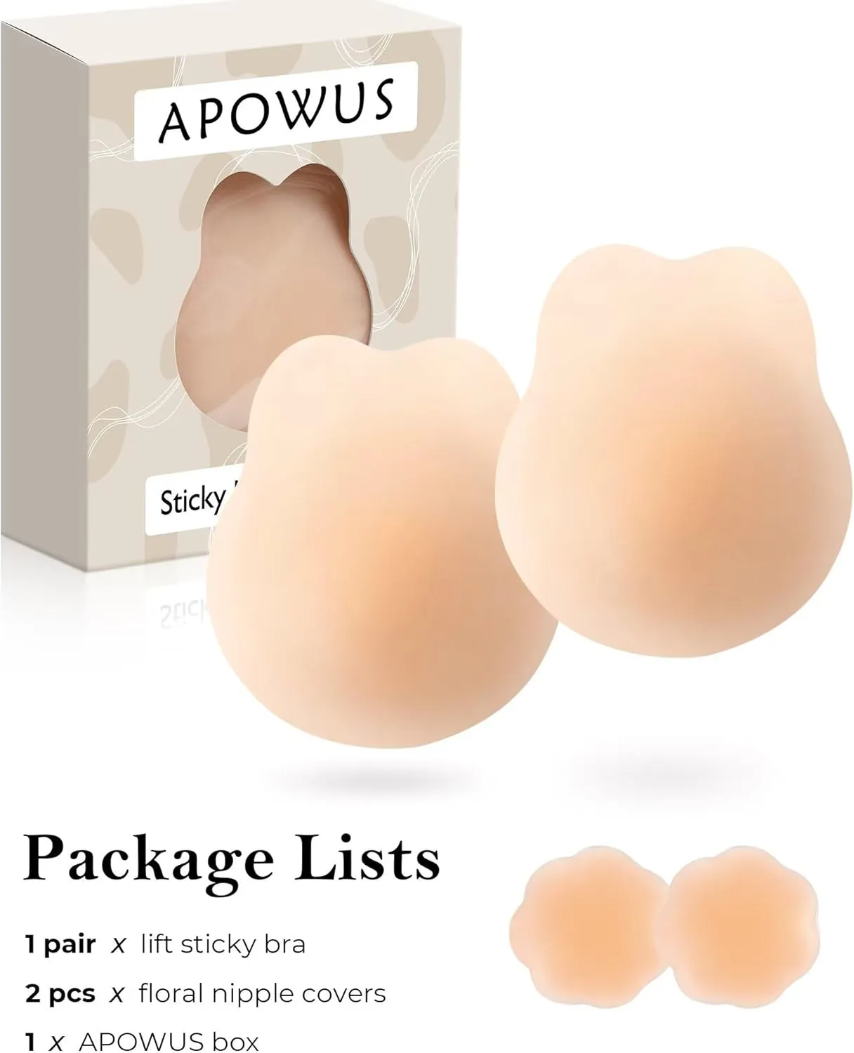 APOWUS Sticky Bra Push Up,Adhesive Bras, Nipple Covers with Lift for Backless Strapless Dress