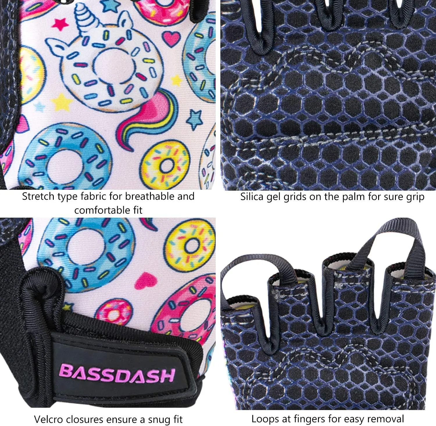 BASSDASH UPF 50  Kids' Gloves with Padded Grippy Palm UV Protection for Bicycles Fishing for 1-8 Years Old Boys Girls