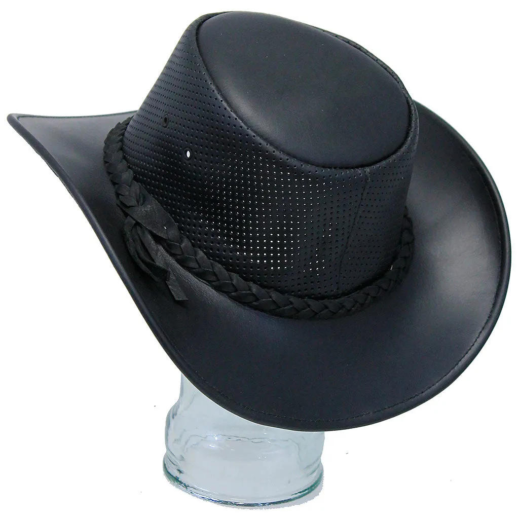 Black Perforated Leather Cowboy Hat #H92210VK