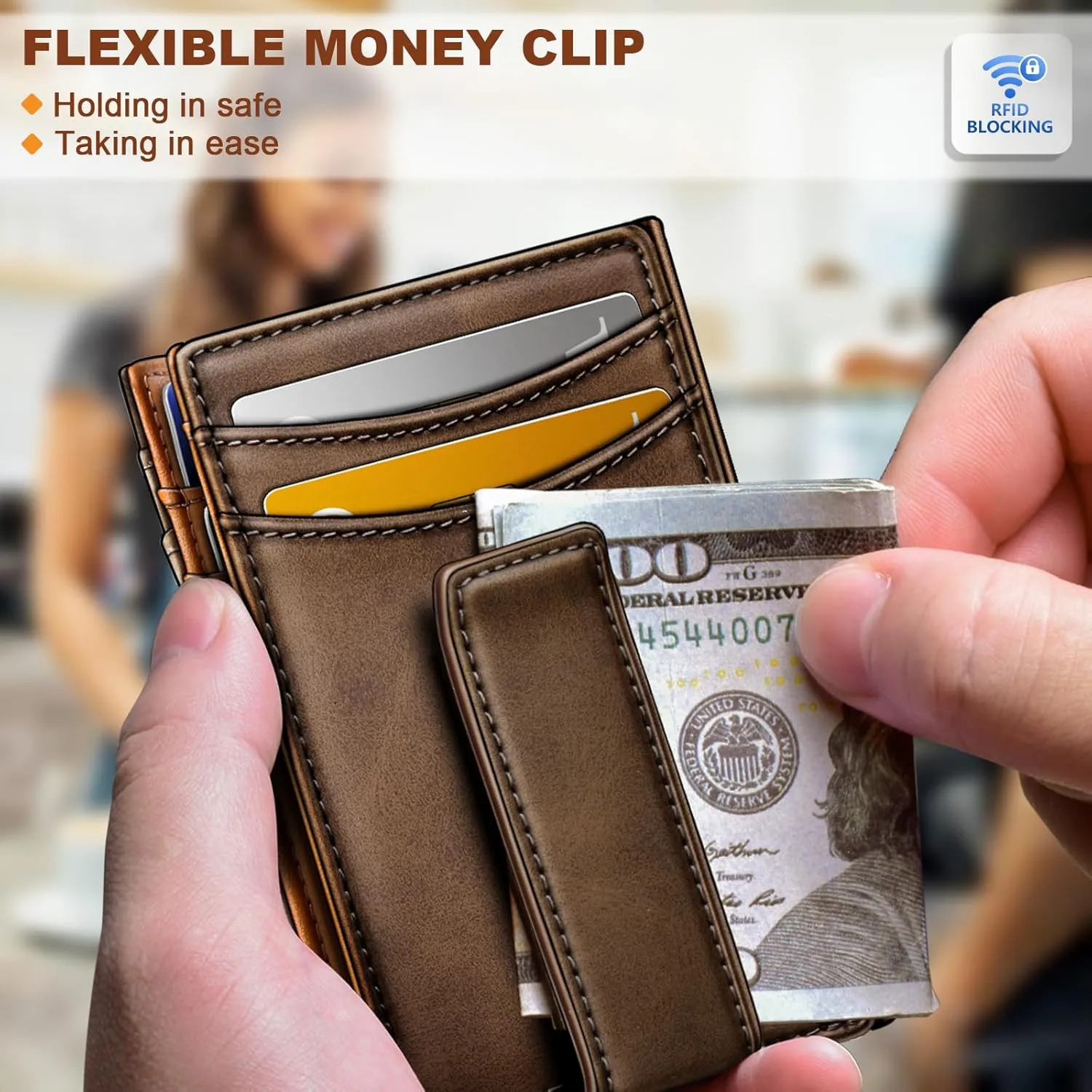 BULLIANT Magnetic Closure Slim Wallet-Genuine Leather Front Pocket Wallet for Men,RFID Blocking,Holds 12 Cards and Money Clip