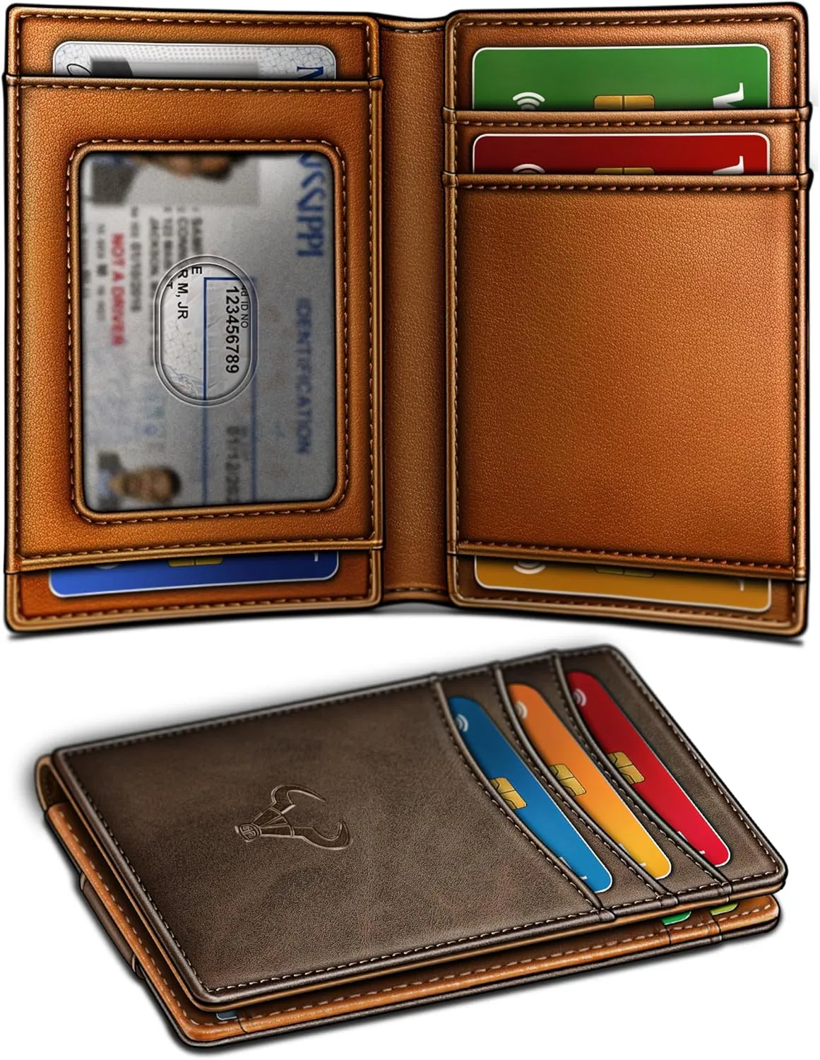 BULLIANT Magnetic Closure Slim Wallet-Genuine Leather Front Pocket Wallet for Men,RFID Blocking,Holds 12 Cards and Money Clip