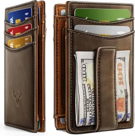 BULLIANT Magnetic Closure Slim Wallet-Genuine Leather Front Pocket Wallet for Men,RFID Blocking,Holds 12 Cards and Money Clip