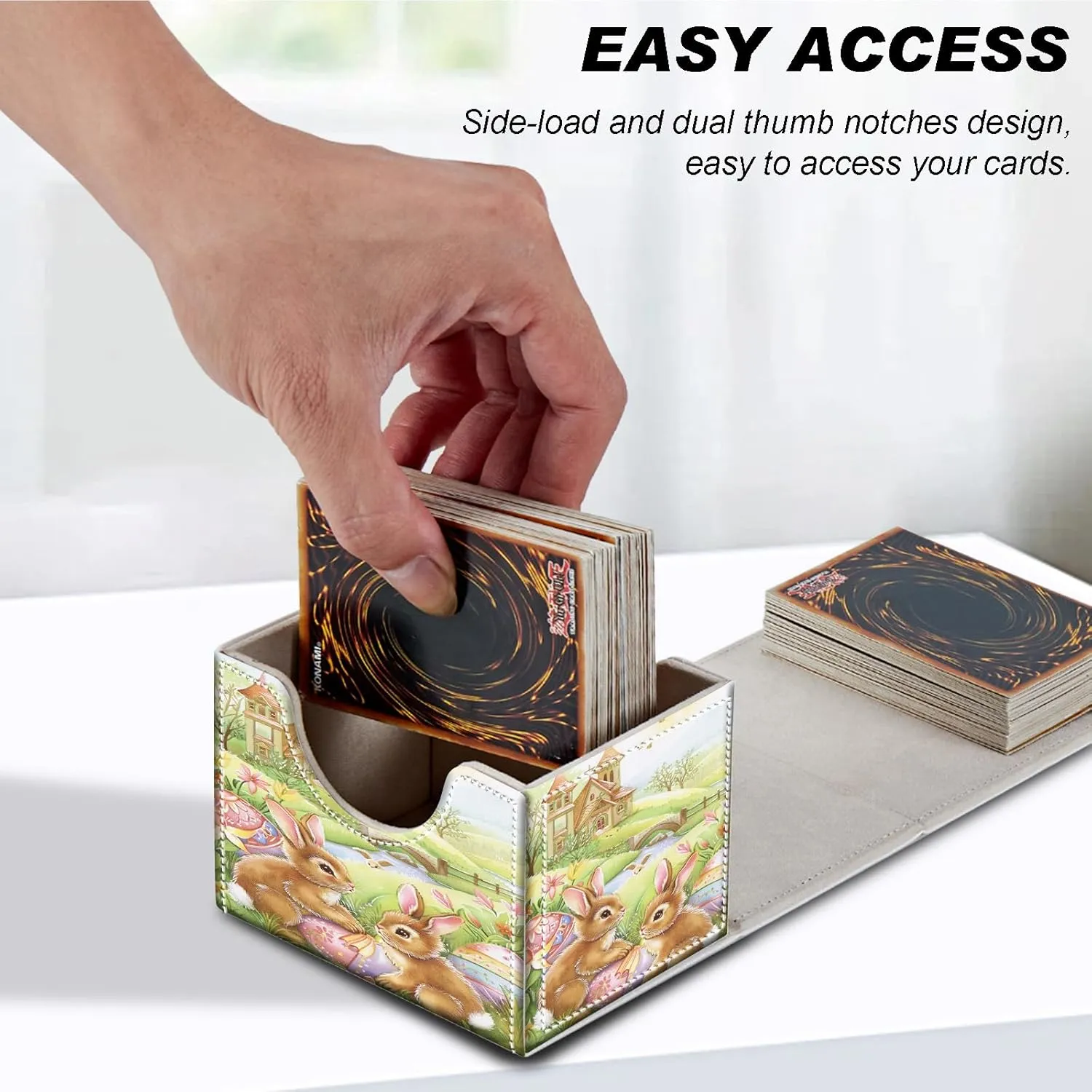 Card Deck Box for MTG Cards,100  Single Sleeved Cards Trading Card Deck Case,Strong Magnet Magic Gathering Deck Box,PU Leather Trading Card Storage Box for TCG,MTG Cards,CCG,Cute Rabbit -1623