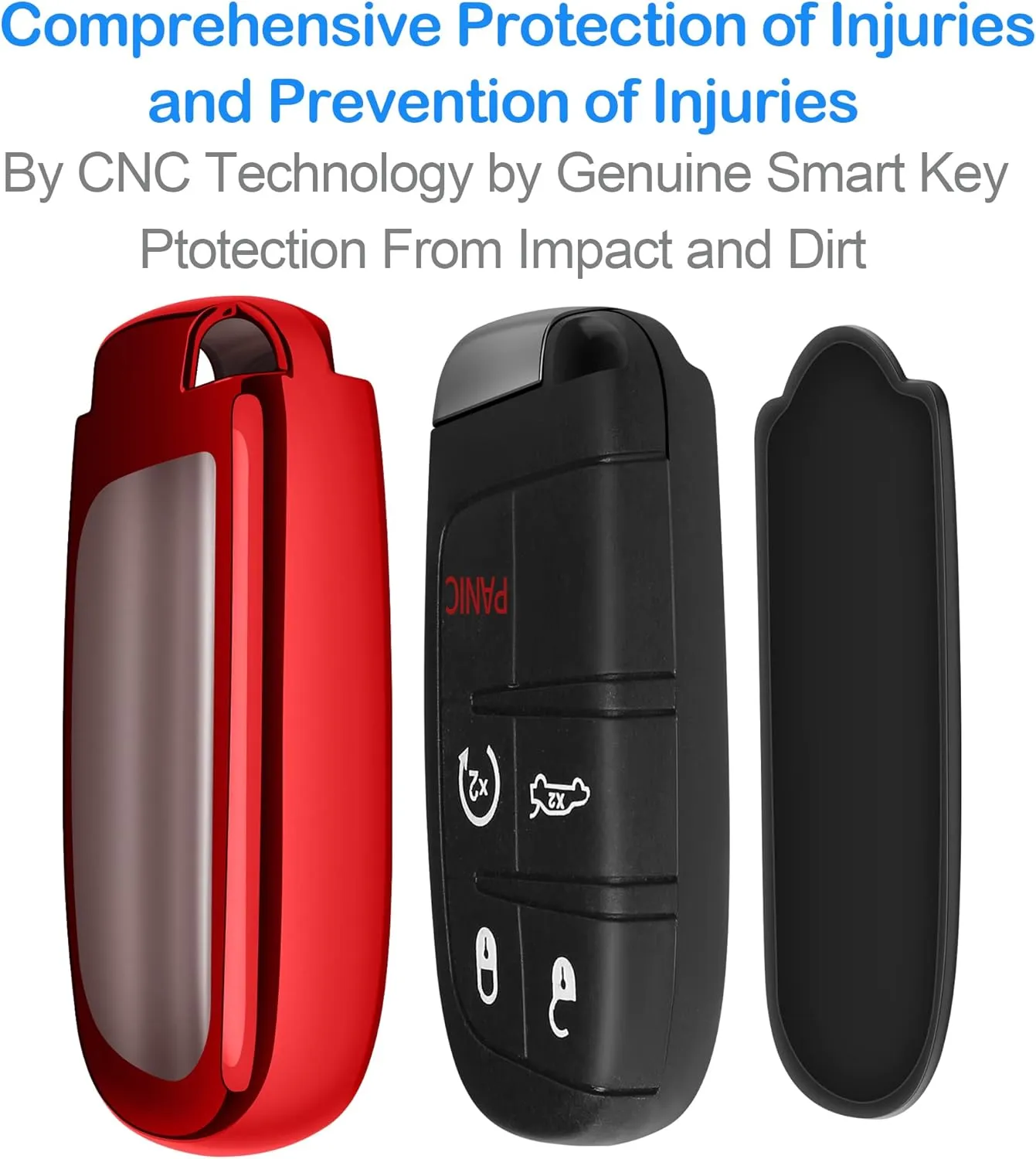 Compatible with Jeep Key Fob Cover with Leather Keychain Soft TPU Protection Key Case for Grand Cherokee Renegade Chrysler 200 300 Dodge RAM Durango Challenger Journey Dart Fiat Smart Key,Red
