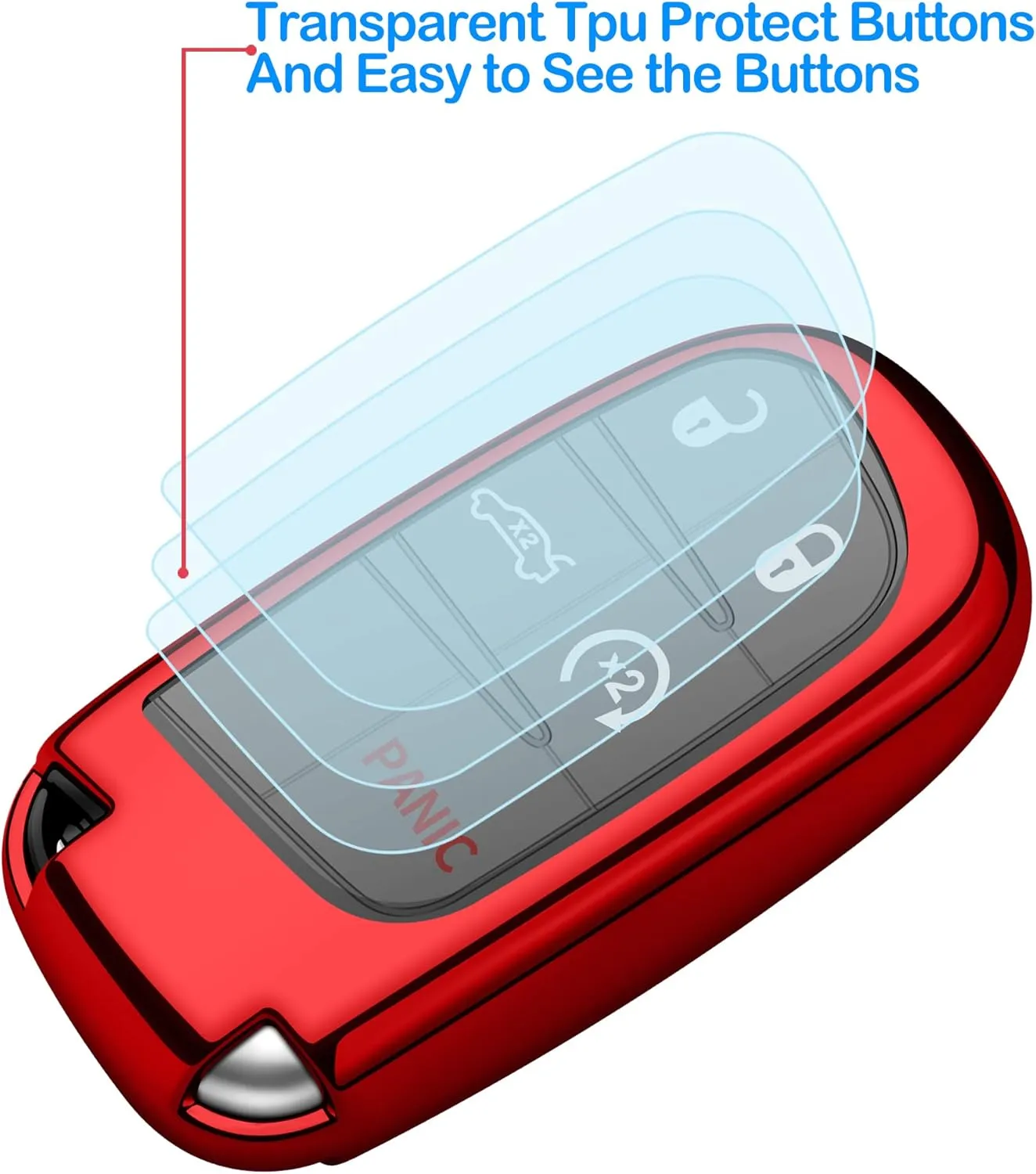 Compatible with Jeep Key Fob Cover with Leather Keychain Soft TPU Protection Key Case for Grand Cherokee Renegade Chrysler 200 300 Dodge RAM Durango Challenger Journey Dart Fiat Smart Key,Red