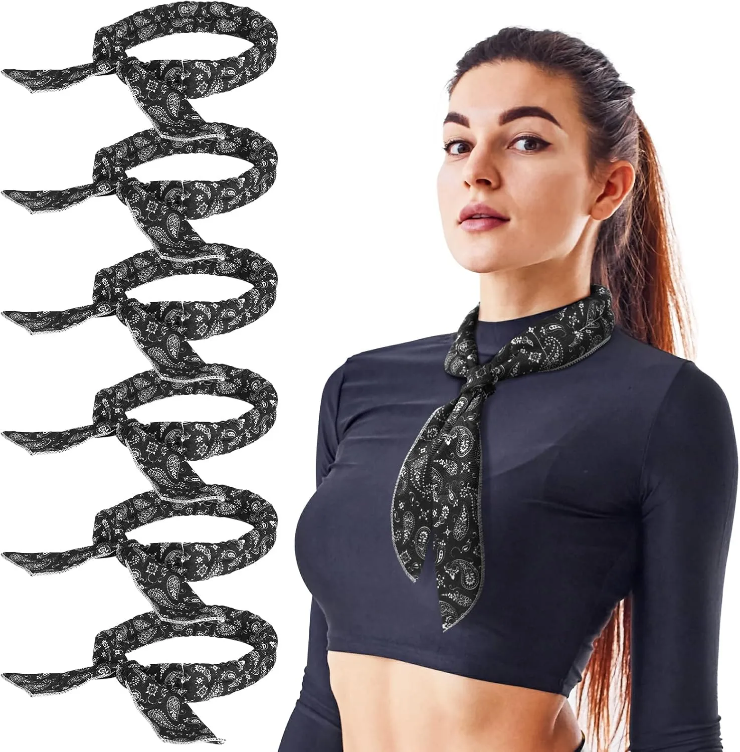 Coume 6 Pack Cooling Neck Wraps Cooler Ice Wrap Scarf Bandanas for Hot Weather Summer Women Men Walking Riding Outdoor