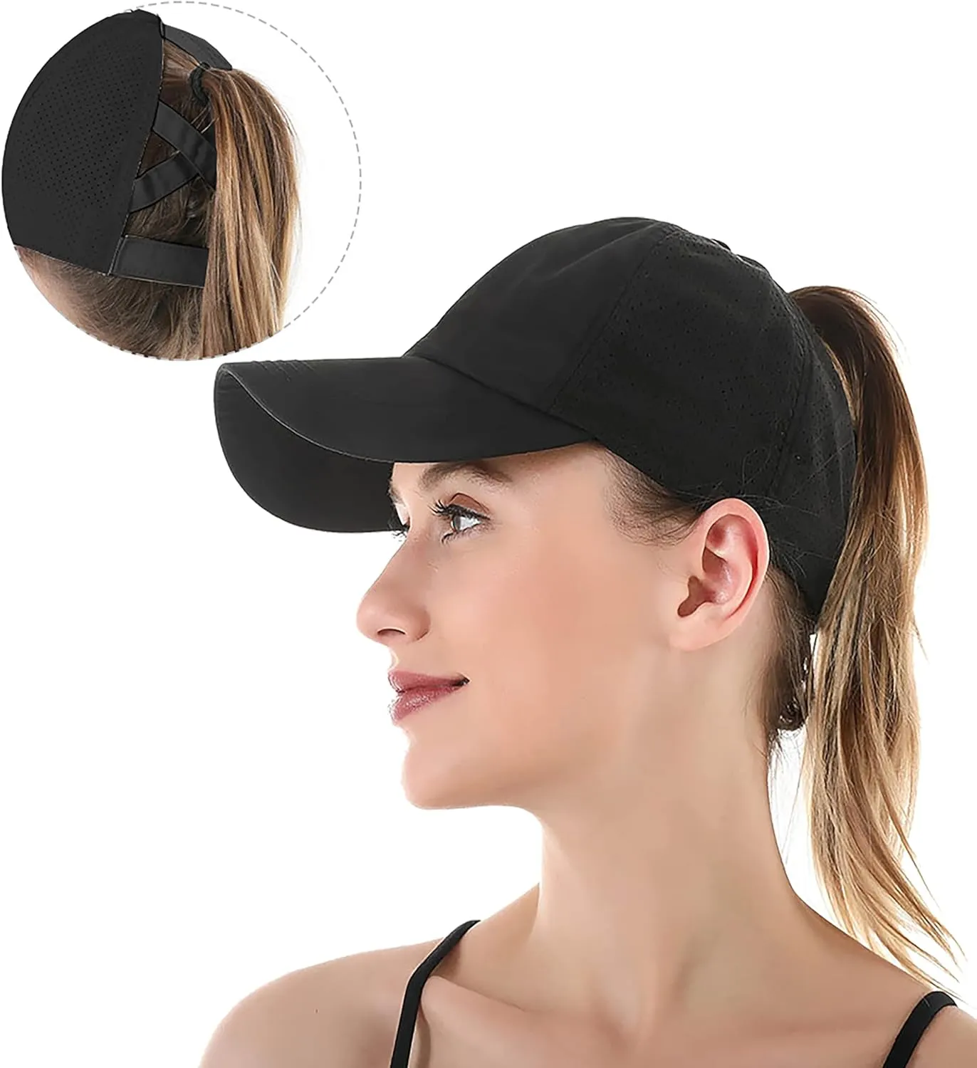 Criss-Cross Ponytail-Baseball-Cap for Women - Summer Adjustable Quick-Dry High-Messy-Bun Dad-Hat Fit for 22"