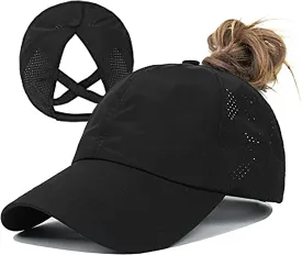 Criss-Cross Ponytail-Baseball-Cap for Women - Summer Adjustable Quick-Dry High-Messy-Bun Dad-Hat Fit for 22"