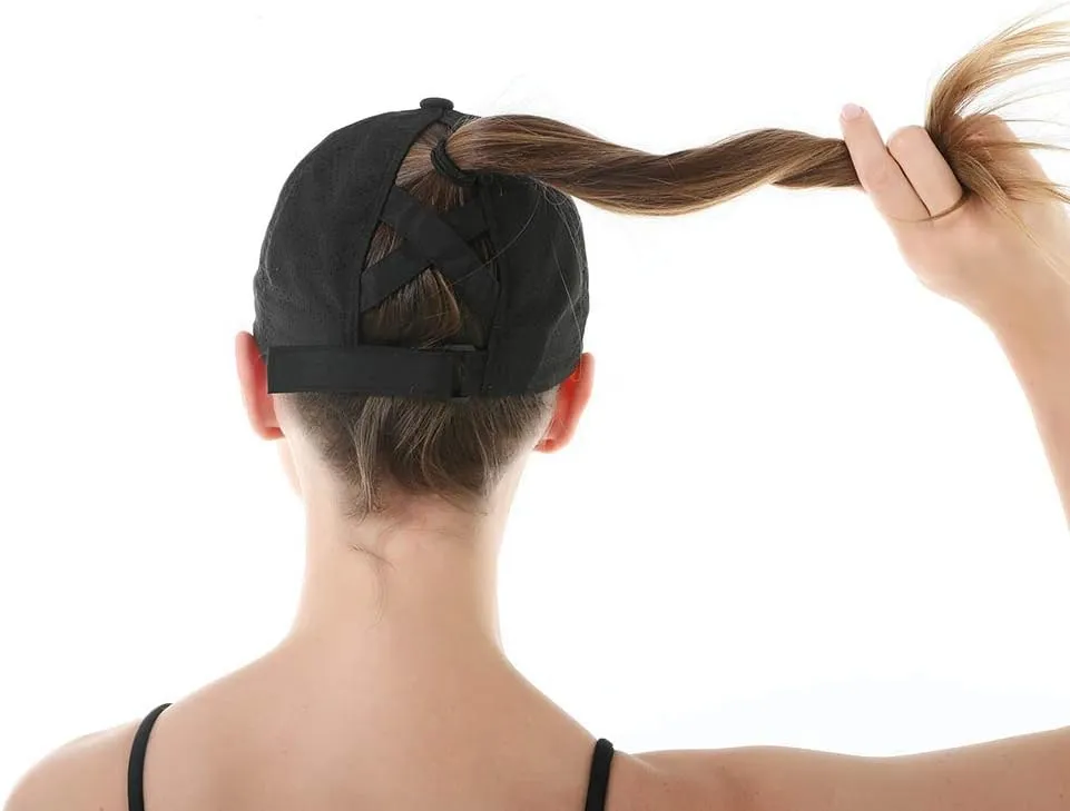 Criss-Cross Ponytail-Baseball-Cap for Women - Summer Adjustable Quick-Dry High-Messy-Bun Dad-Hat Fit for 22"