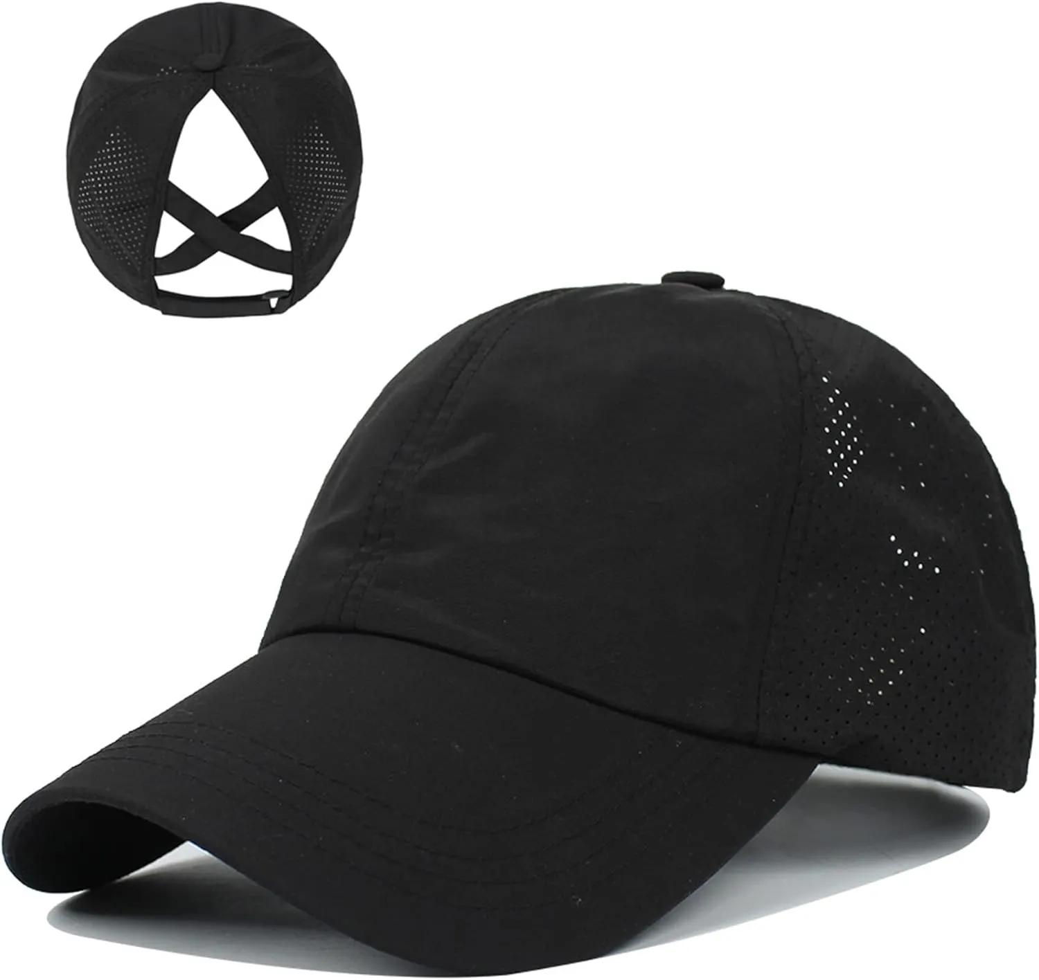 Criss-Cross Ponytail-Baseball-Cap for Women - Summer Adjustable Quick-Dry High-Messy-Bun Dad-Hat Fit for 22"