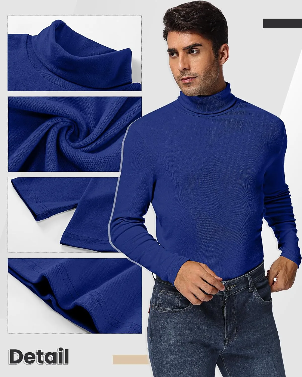 Ficerd 2 Pack Men's Turtle Neck Shirts, Lightweight Cotton Pullover Sweater Slim Fit Mock Turtleneck Knitted Long Sleeve Tops