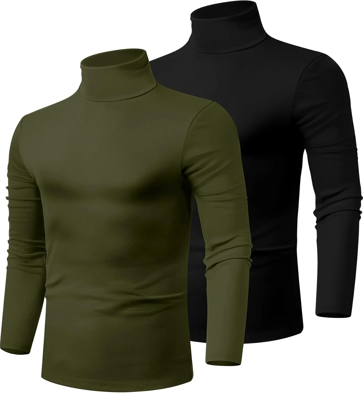 Ficerd 2 Pack Men's Turtle Neck Shirts, Lightweight Cotton Pullover Sweater Slim Fit Mock Turtleneck Knitted Long Sleeve Tops