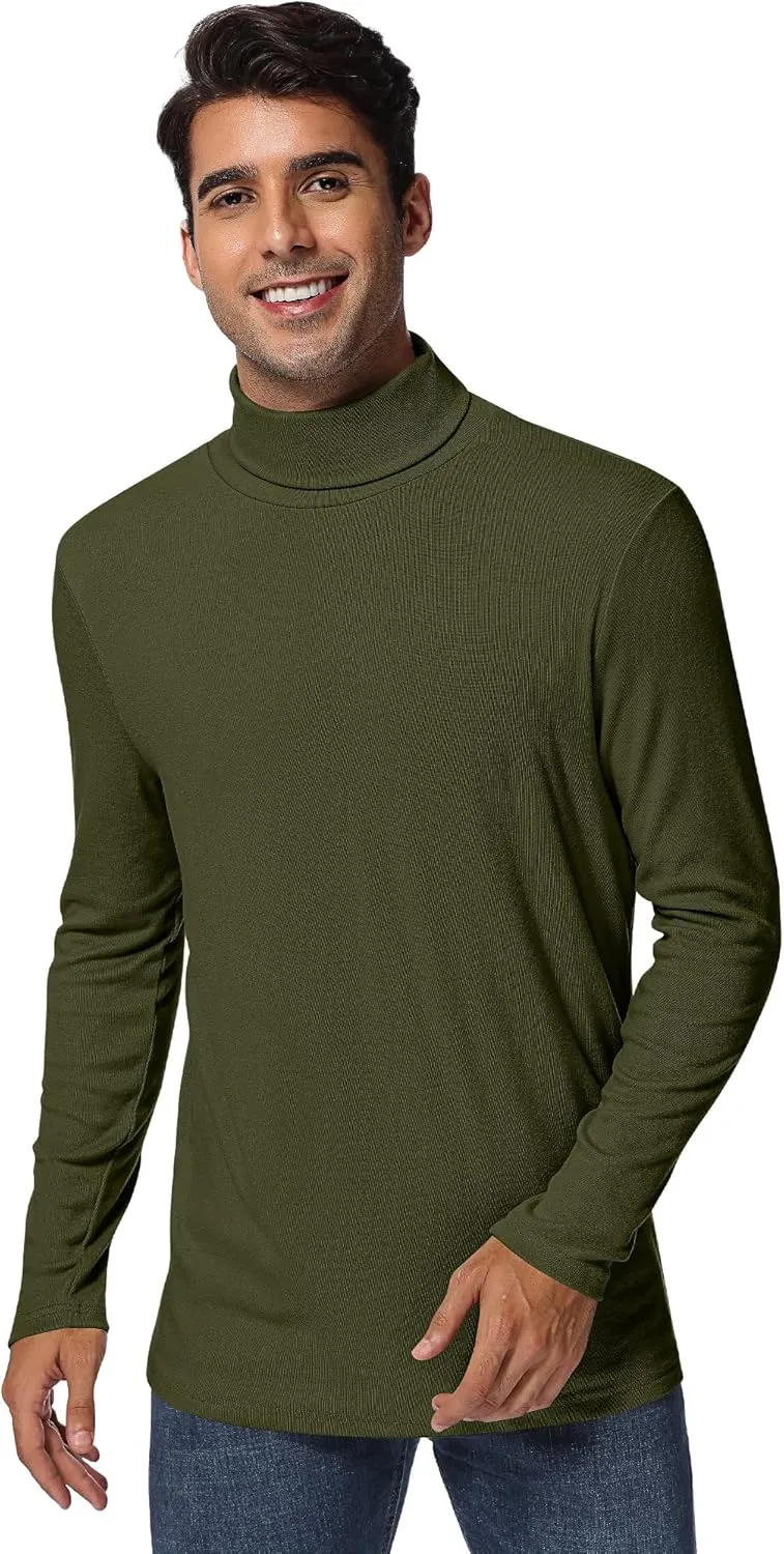 Ficerd 2 Pack Men's Turtle Neck Shirts, Lightweight Cotton Pullover Sweater Slim Fit Mock Turtleneck Knitted Long Sleeve Tops