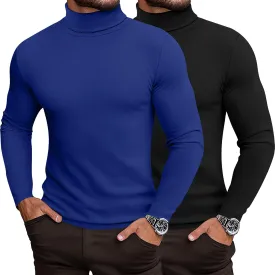 Ficerd 2 Pack Men's Turtle Neck Shirts, Lightweight Cotton Pullover Sweater Slim Fit Mock Turtleneck Knitted Long Sleeve Tops