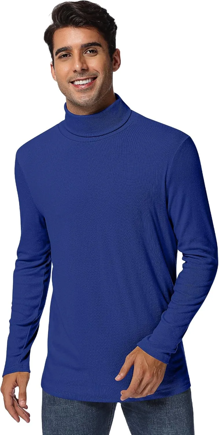 Ficerd 2 Pack Men's Turtle Neck Shirts, Lightweight Cotton Pullover Sweater Slim Fit Mock Turtleneck Knitted Long Sleeve Tops