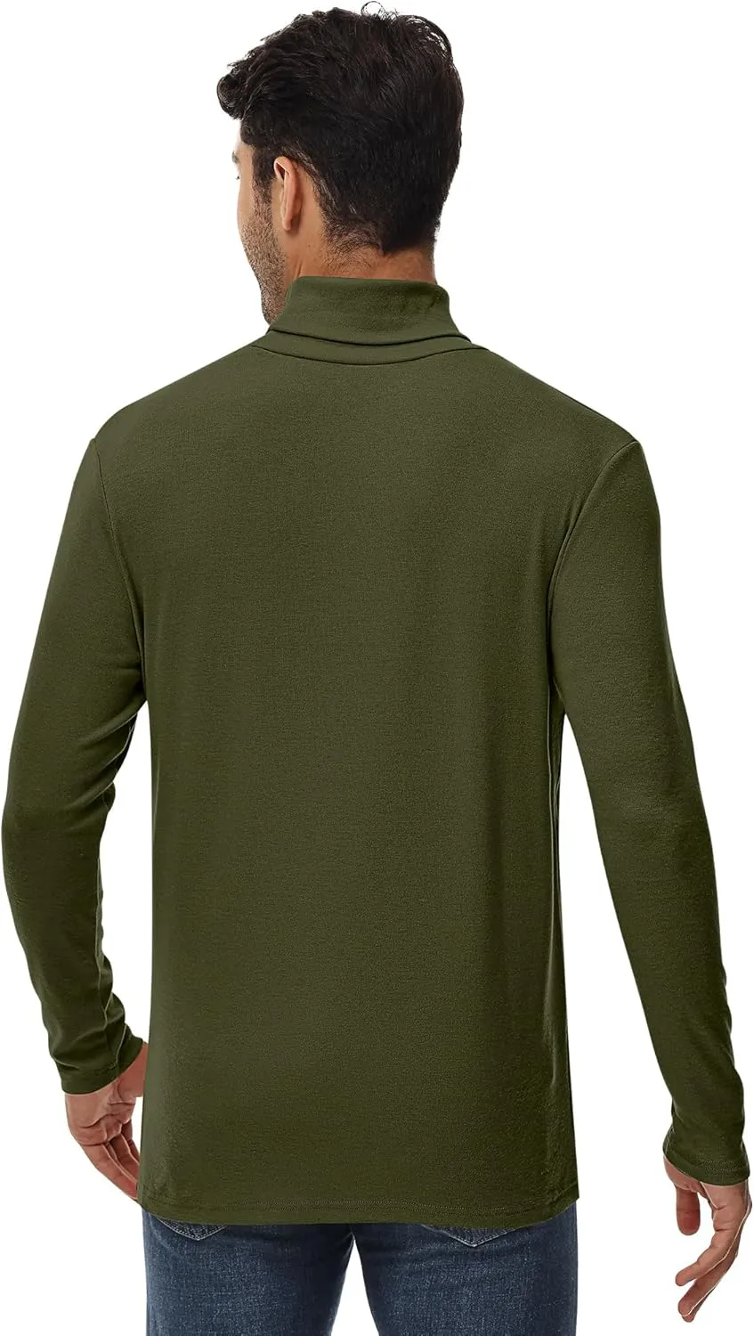 Ficerd 2 Pack Men's Turtle Neck Shirts, Lightweight Cotton Pullover Sweater Slim Fit Mock Turtleneck Knitted Long Sleeve Tops