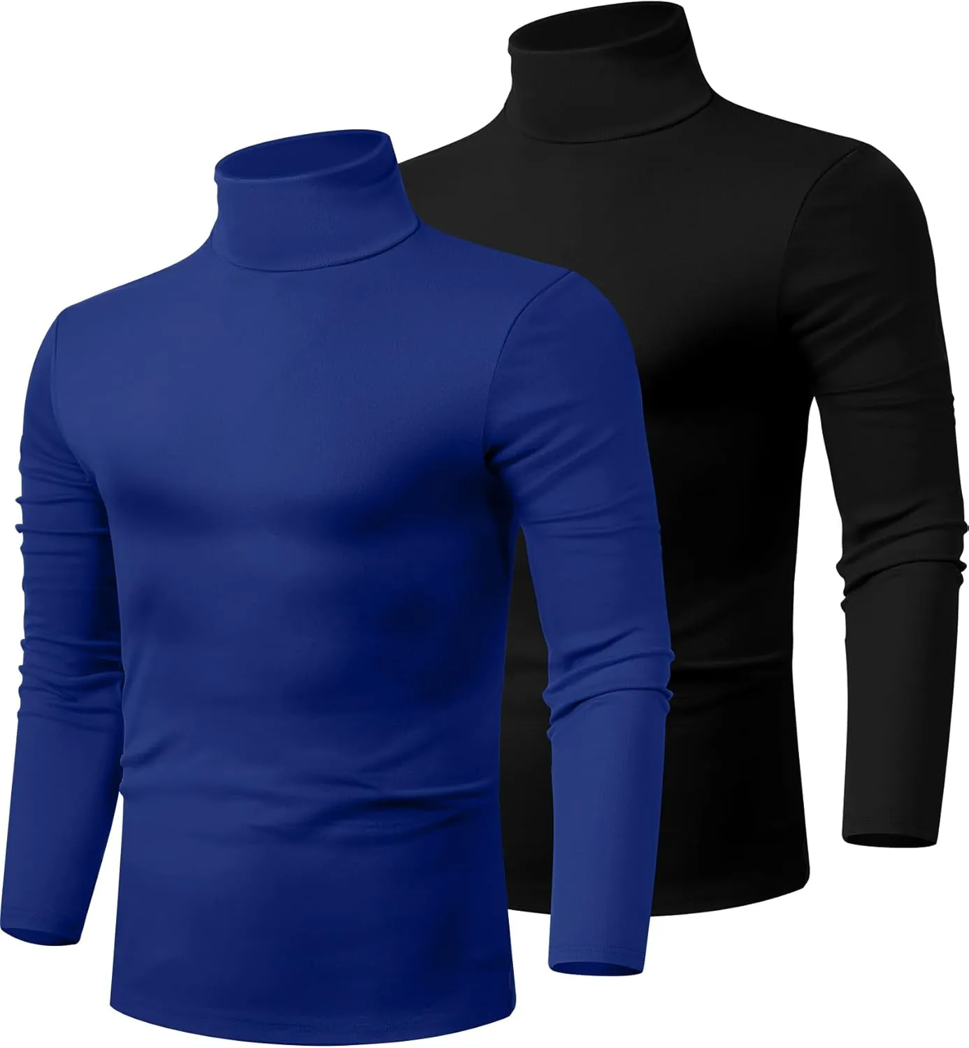 Ficerd 2 Pack Men's Turtle Neck Shirts, Lightweight Cotton Pullover Sweater Slim Fit Mock Turtleneck Knitted Long Sleeve Tops
