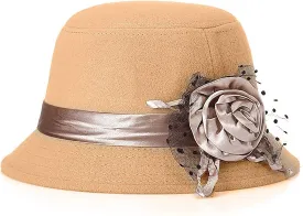 Glamorstar Vintage Felt Cloche Hat Winter Floral Fedora Bucket Hat Bowler Hats