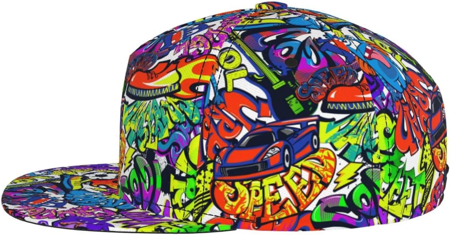 Graffiti Snapback Baseball Cap, Hip Hop Style, Adjustable Flat Bill Brim Hat, Unisex