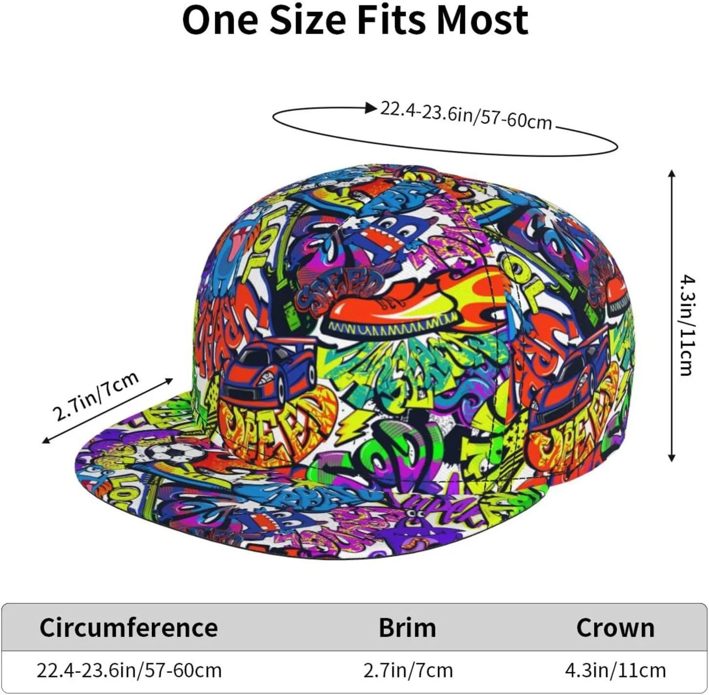 Graffiti Snapback Baseball Cap, Hip Hop Style, Adjustable Flat Bill Brim Hat, Unisex