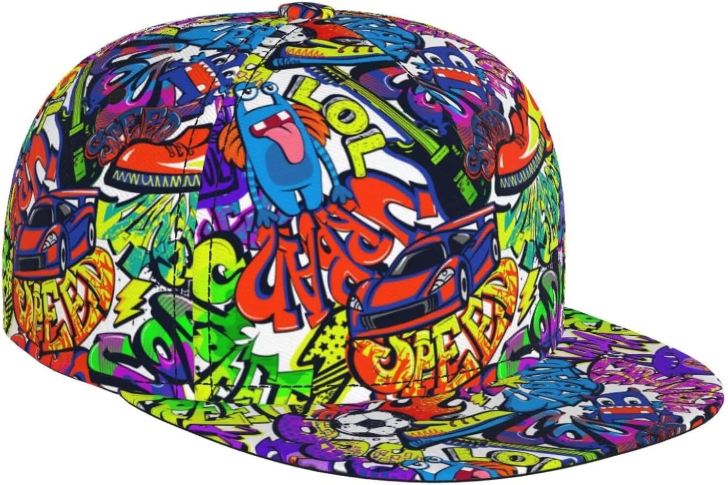 Graffiti Snapback Baseball Cap, Hip Hop Style, Adjustable Flat Bill Brim Hat, Unisex