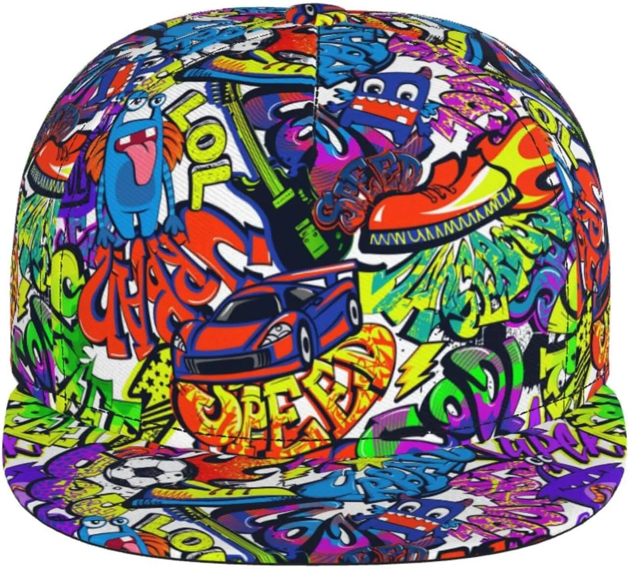Graffiti Snapback Baseball Cap, Hip Hop Style, Adjustable Flat Bill Brim Hat, Unisex