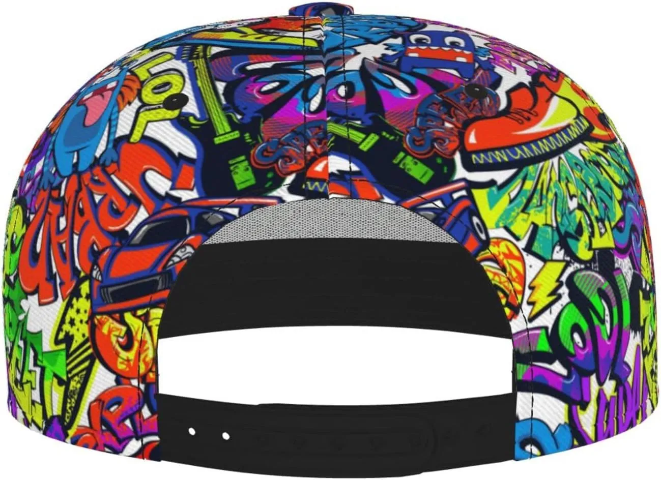 Graffiti Snapback Baseball Cap, Hip Hop Style, Adjustable Flat Bill Brim Hat, Unisex