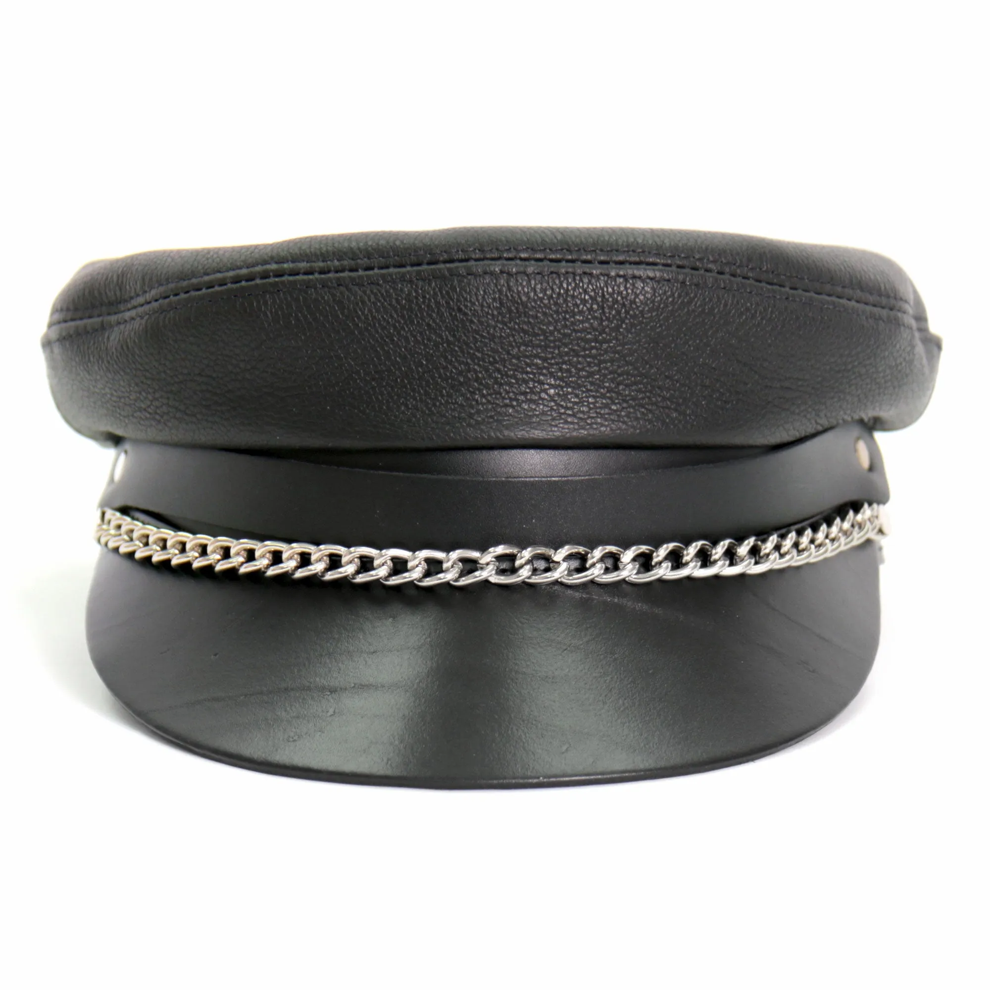 Hot Leathers Flat Top Biker Cap With Chain