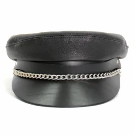 Hot Leathers Flat Top Biker Cap With Chain