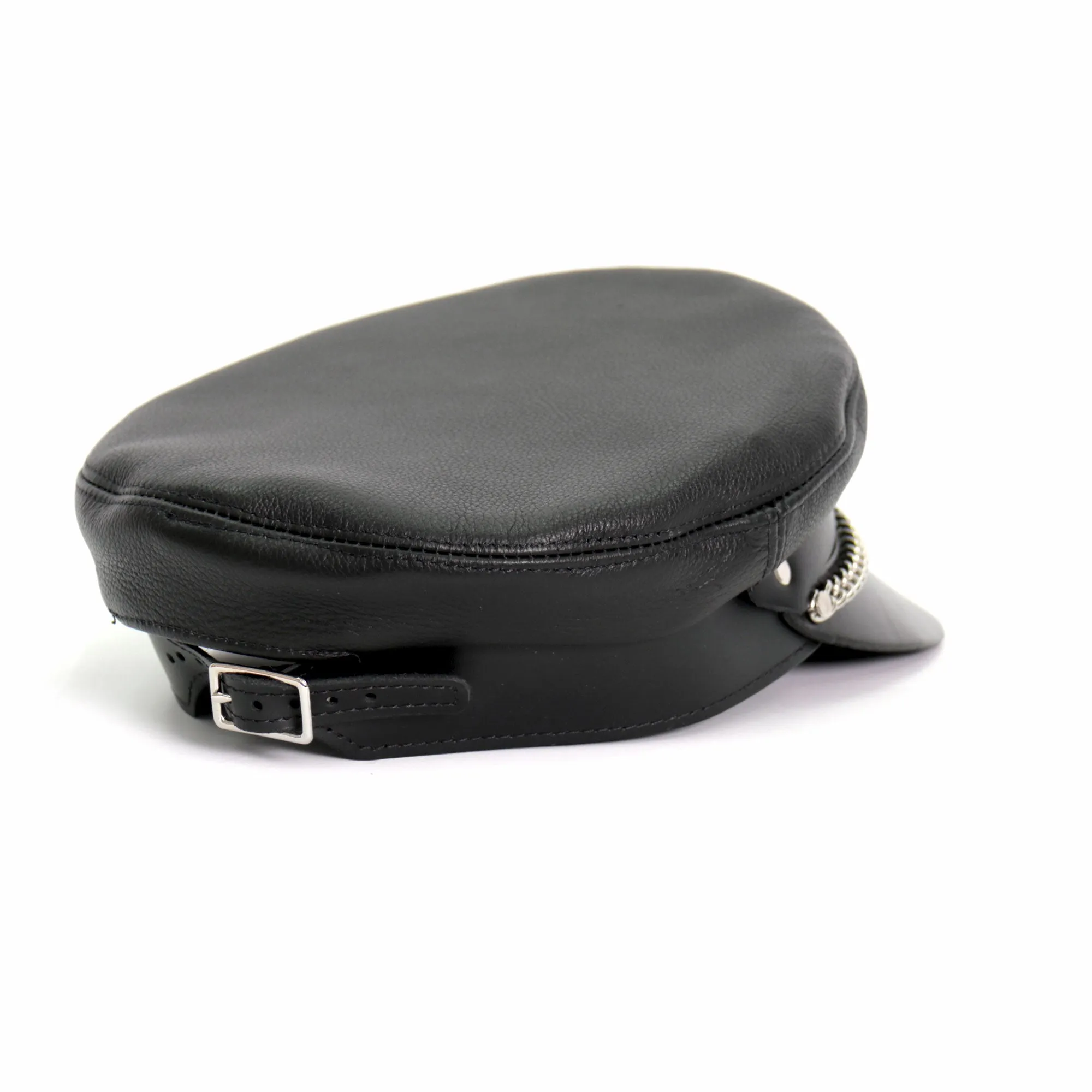Hot Leathers Flat Top Biker Cap With Chain