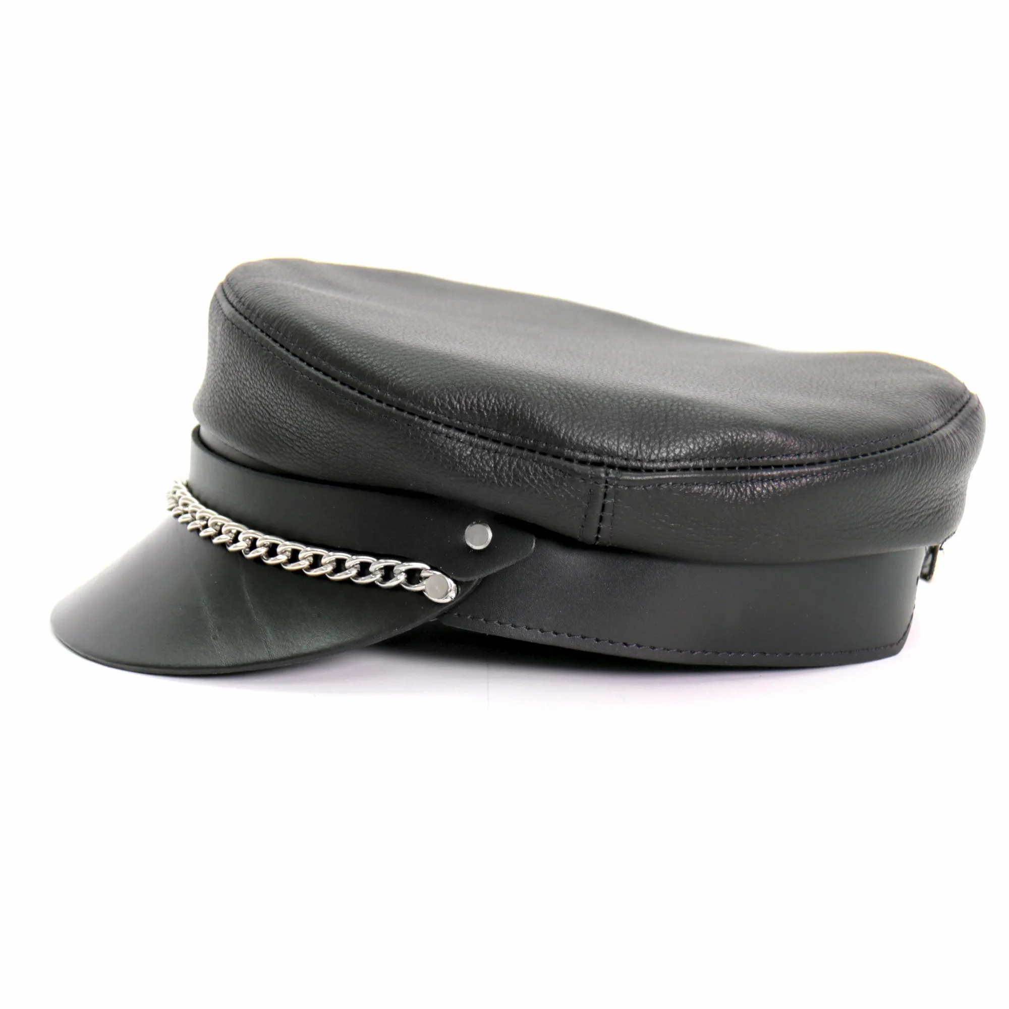 Hot Leathers Flat Top Biker Cap With Chain