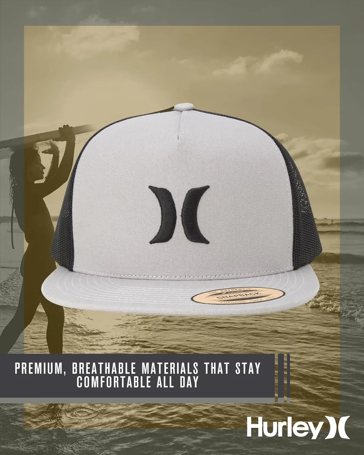 Hurley Men's Caps - Flat Brim Mesh Panel Baseball Cap Trucker Hat - Snap Back Hats for Men