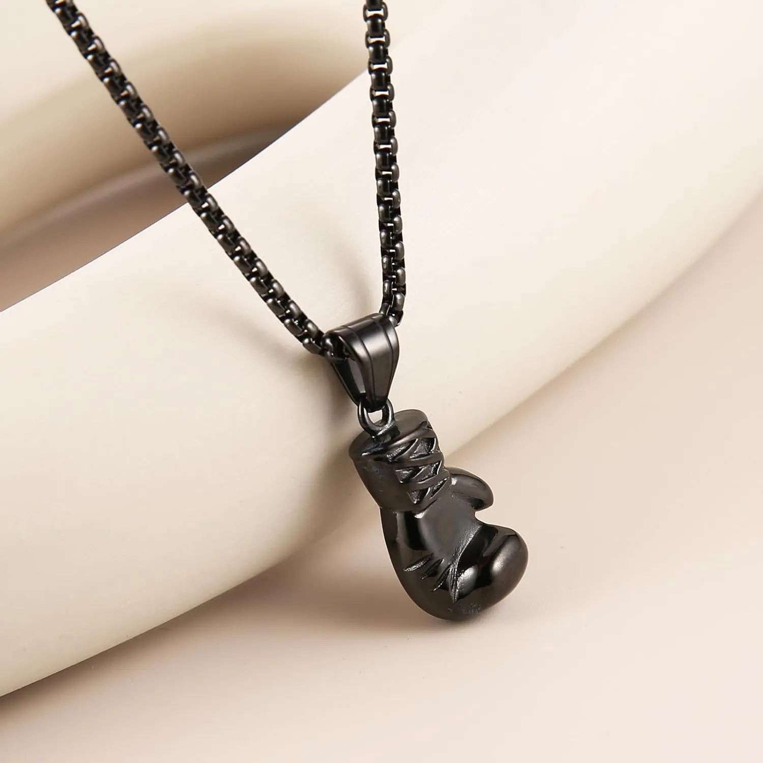 HZMAN Men Women Punk Stainless Steel Boxing Glove Chain Pendant Necklace