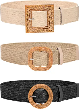 JASGOOD Straw Woven Elastic Stretch Belts Women Raffia Dress Waist Band Boho Ladies Braided Dress Belts