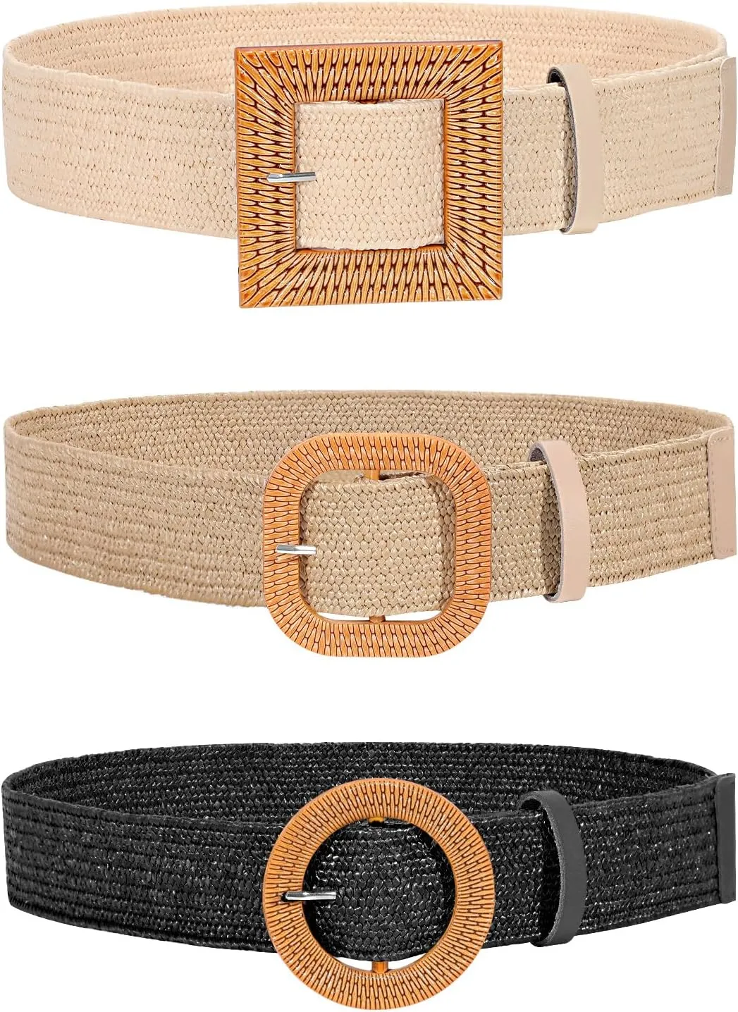 JASGOOD Straw Woven Elastic Stretch Belts Women Raffia Dress Waist Band Boho Ladies Braided Dress Belts