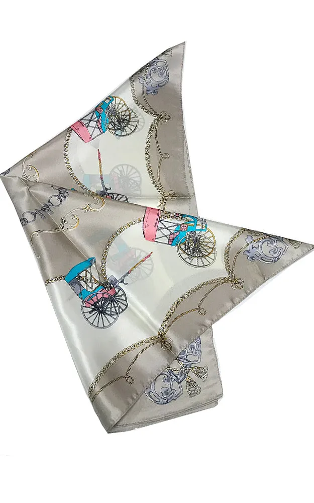 JC18036-05 Khaki French Picnic 100% Silk Scarf
