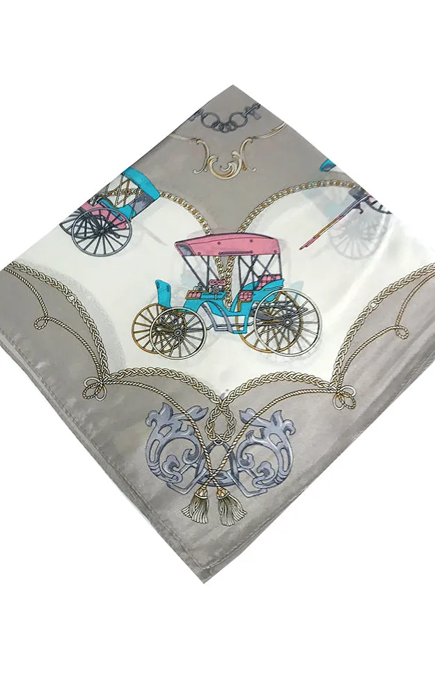 JC18036-05 Khaki French Picnic 100% Silk Scarf