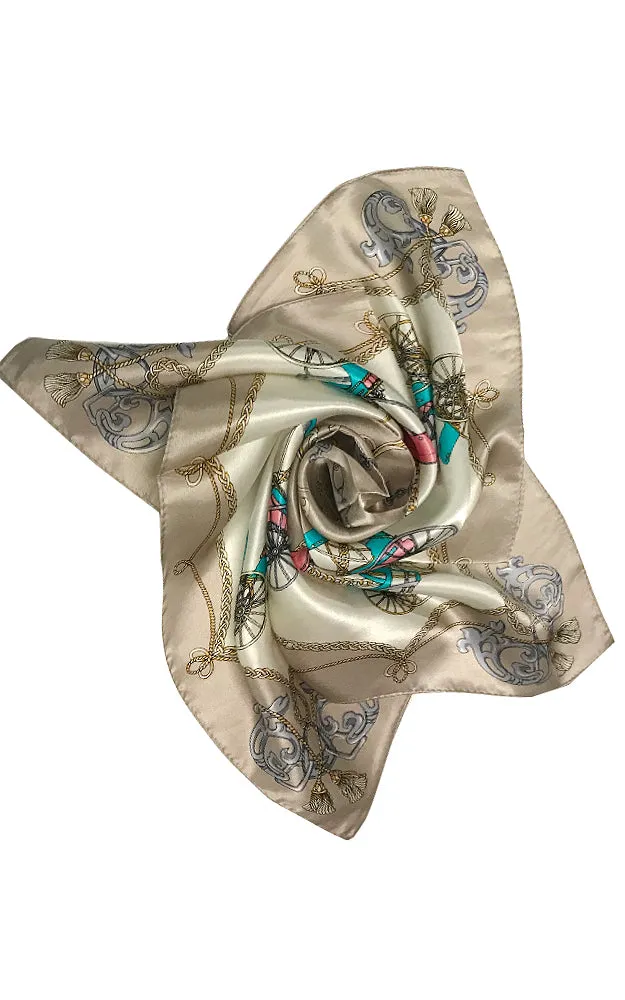 JC18036-05 Khaki French Picnic 100% Silk Scarf