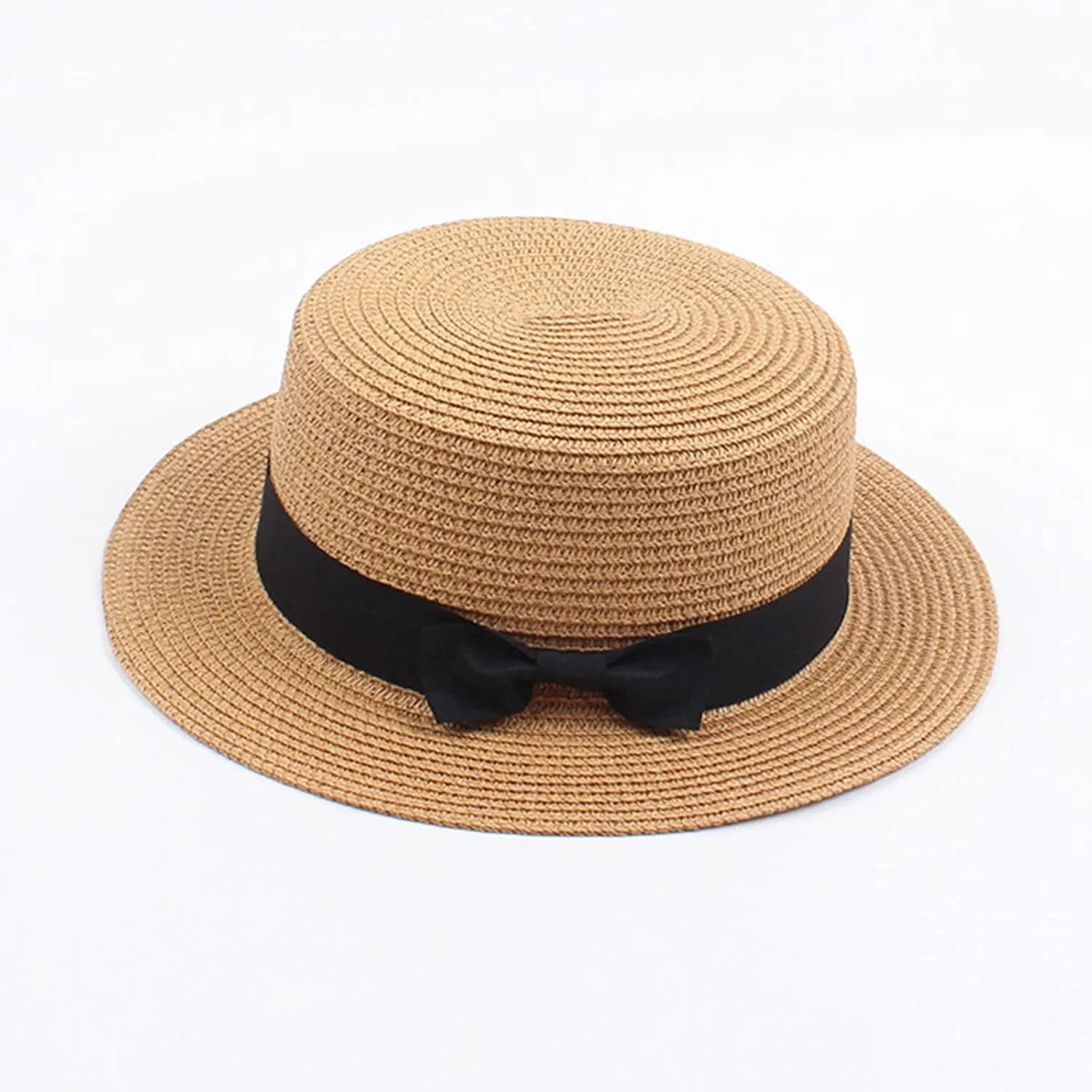 Kids Straw Hat - Summer Bow Fedora Straw Hat Wide Brim Floppy Beach Sun Hat Bucket Hat for Toddler Girls Boys