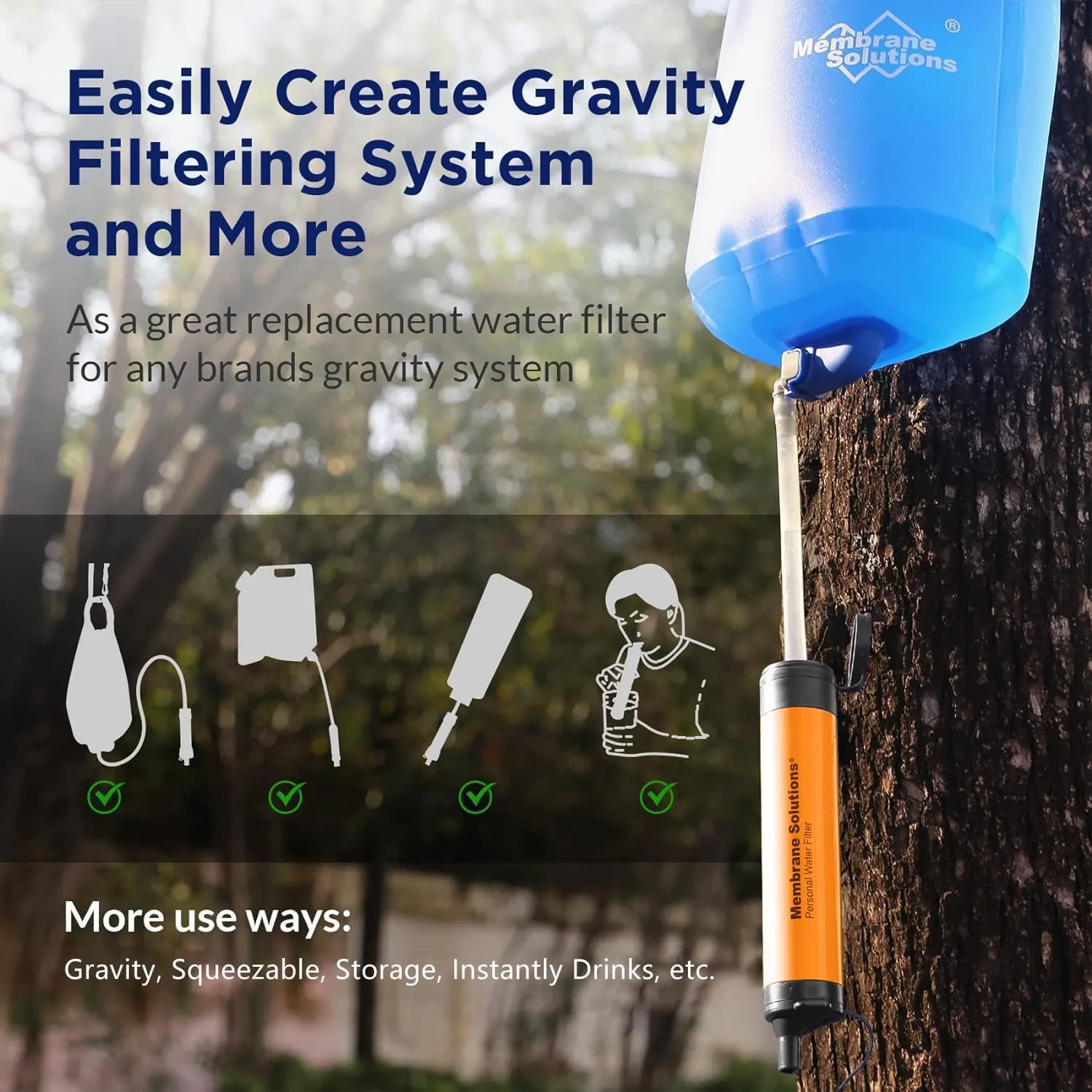 Membrane Solutions Straw Water Filter S1, NSF/ANSI 42&372&401 certificated, Survival Filtration Portable Gear, Emergency Preparedness, Supply for Drinking Hiking Camping Team Family Outing
