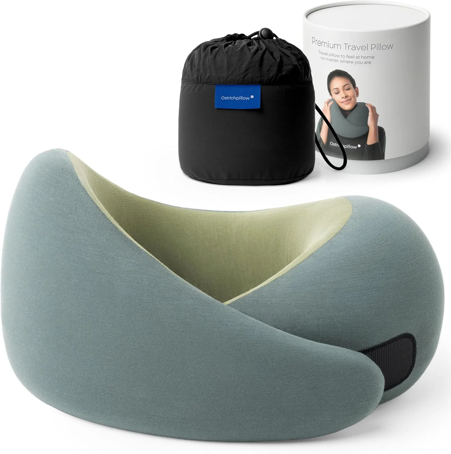 Ostrichpillow Go Neck Pillow, Travel Pillows for Airplanes, Premium Memory Foam Travel Pillow, 360 Ergonomic Design, Asymmetrical Sides, Travel Bag Included, Washable Modal Cover