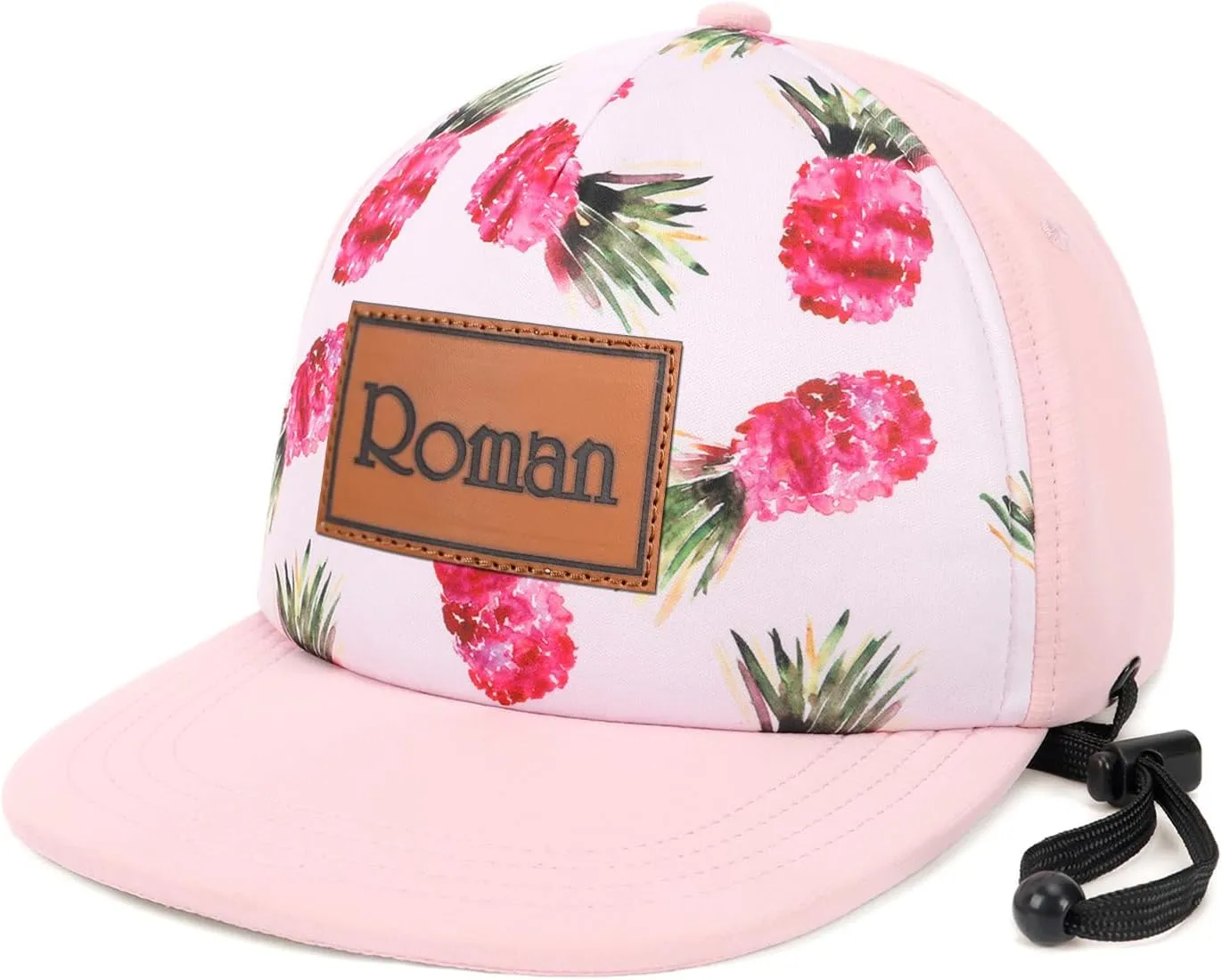 Personalized Baby Sun Hats, Leather Patch Toddler Baseball Cap, Adjustable Chin Strap Trucker Hat for Infant Boys Girls
