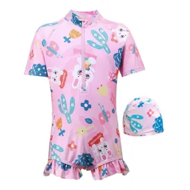 Pink Bunny Kids Swimwear with matching Swim Cap with UPF 50 