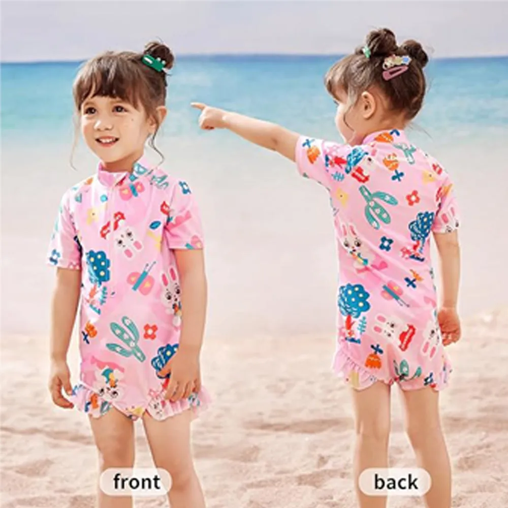 Pink Bunny Kids Swimwear with matching Swim Cap with UPF 50 