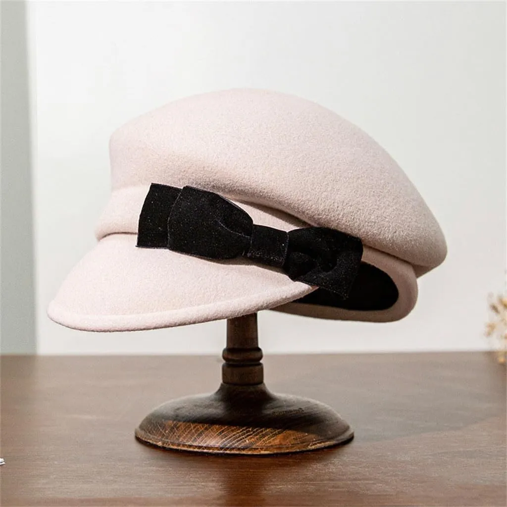 PTEXTU Autumn and Winter Bowler Hat Equestrian Hat College Tweed Cap Duck Tongue Felt Hat Hat Female