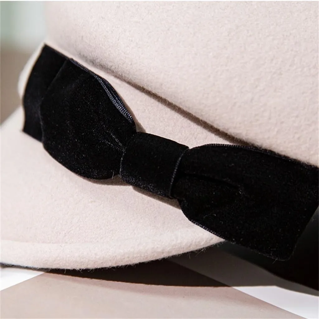 PTEXTU Autumn and Winter Bowler Hat Equestrian Hat College Tweed Cap Duck Tongue Felt Hat Hat Female