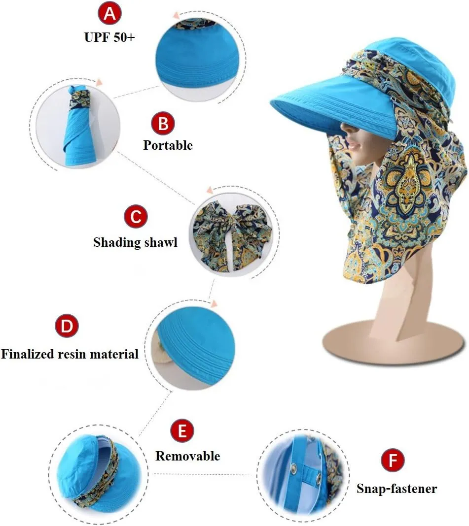 Roll Up Wide Brim Sun Visor UPF 50  UV Protection Sun Hat with Neck Protector