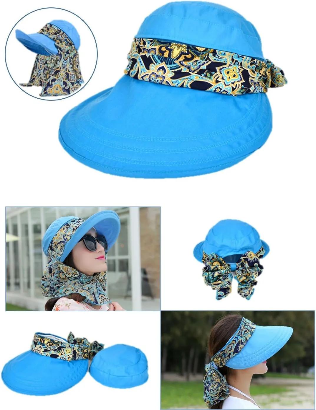 Roll Up Wide Brim Sun Visor UPF 50  UV Protection Sun Hat with Neck Protector