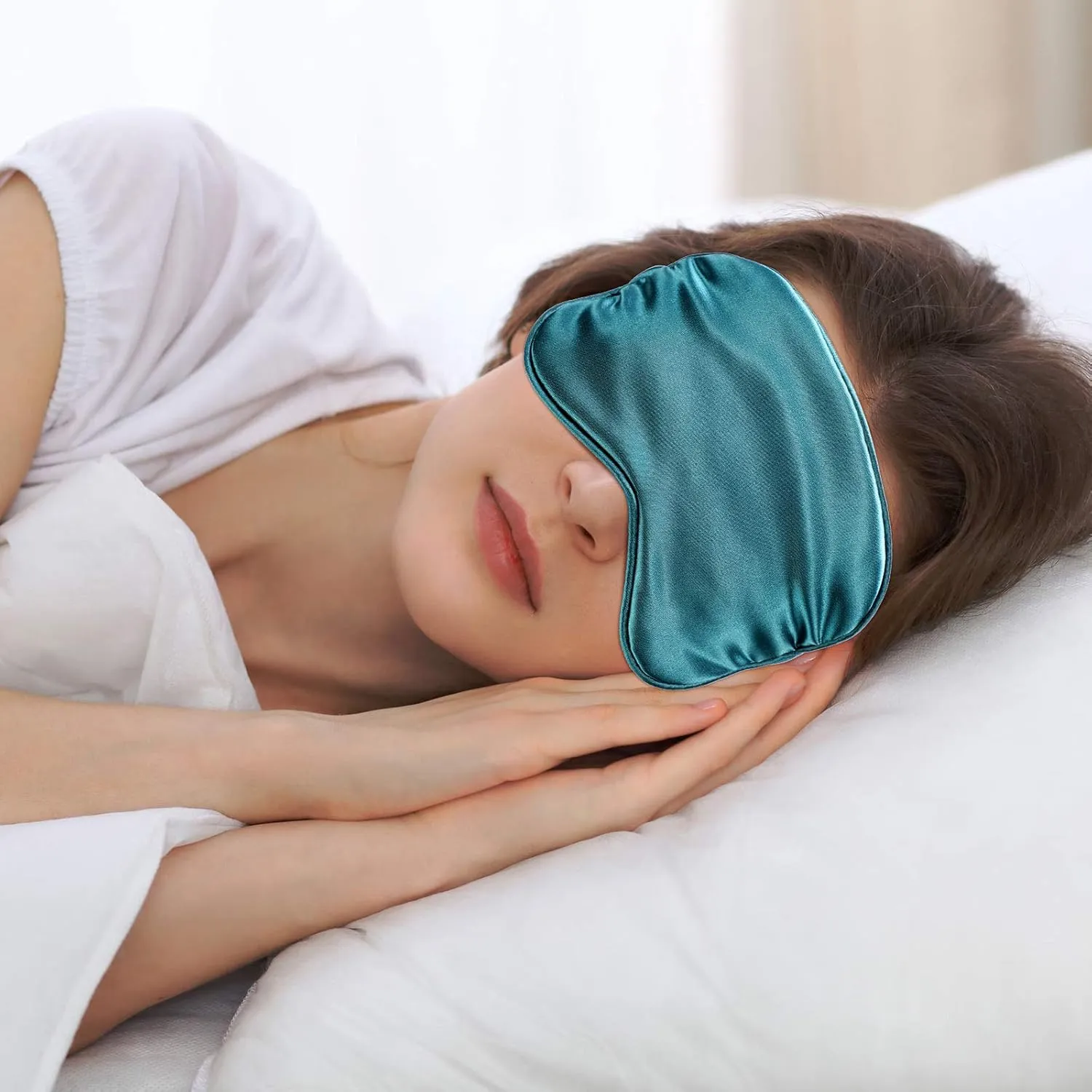 Silk Satin Sleeping Mask Eye Mask Set Include 2 Blindfold Eyeshade Elastic Strap Double Layer Silk Filling Eye Cover 2 Ear Plugs 2 Storage Bags for Women and Men Sleep Travel Nap (Black, Dark Green)