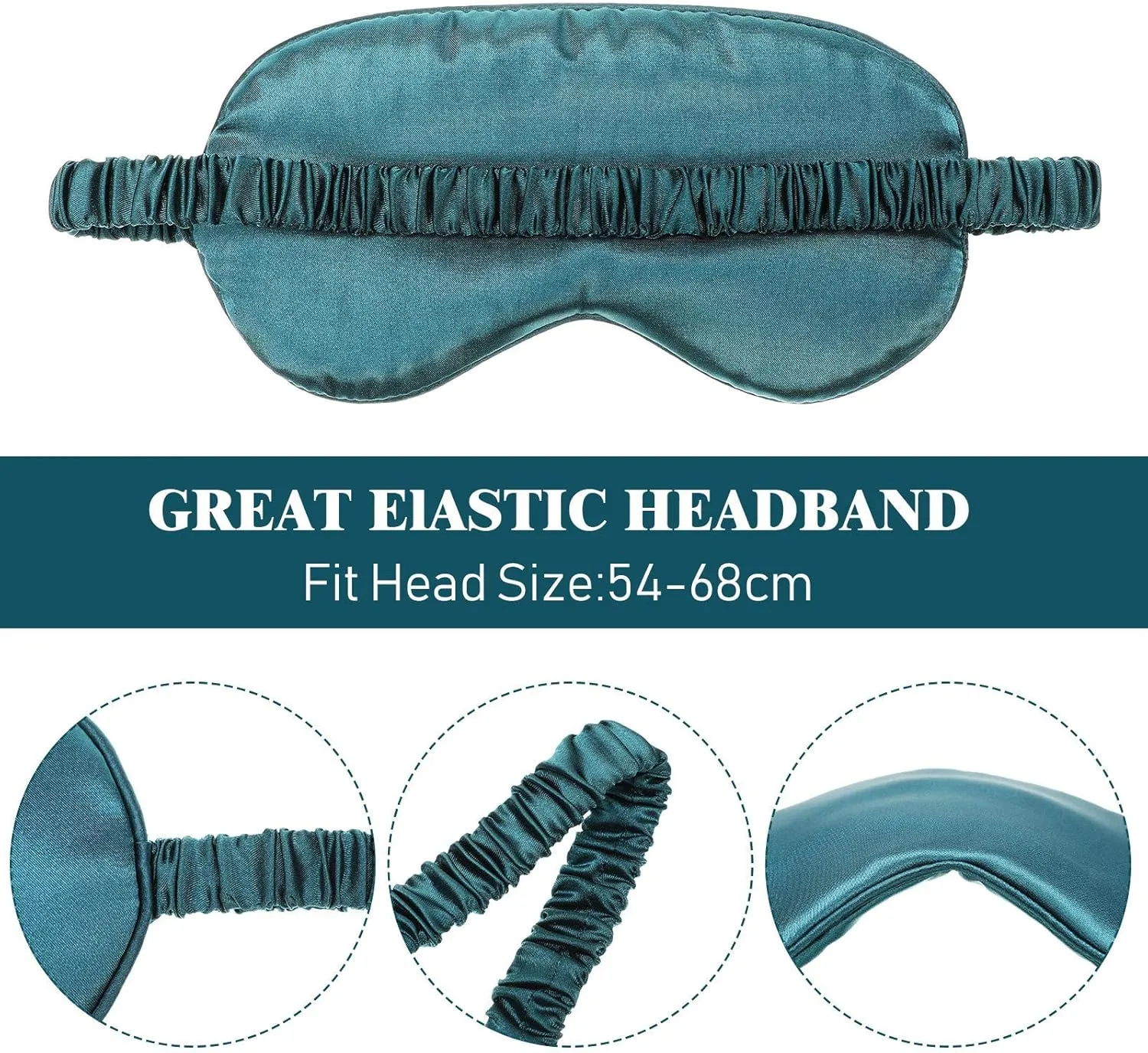 Silk Satin Sleeping Mask Eye Mask Set Include 2 Blindfold Eyeshade Elastic Strap Double Layer Silk Filling Eye Cover 2 Ear Plugs 2 Storage Bags for Women and Men Sleep Travel Nap (Black, Dark Green)